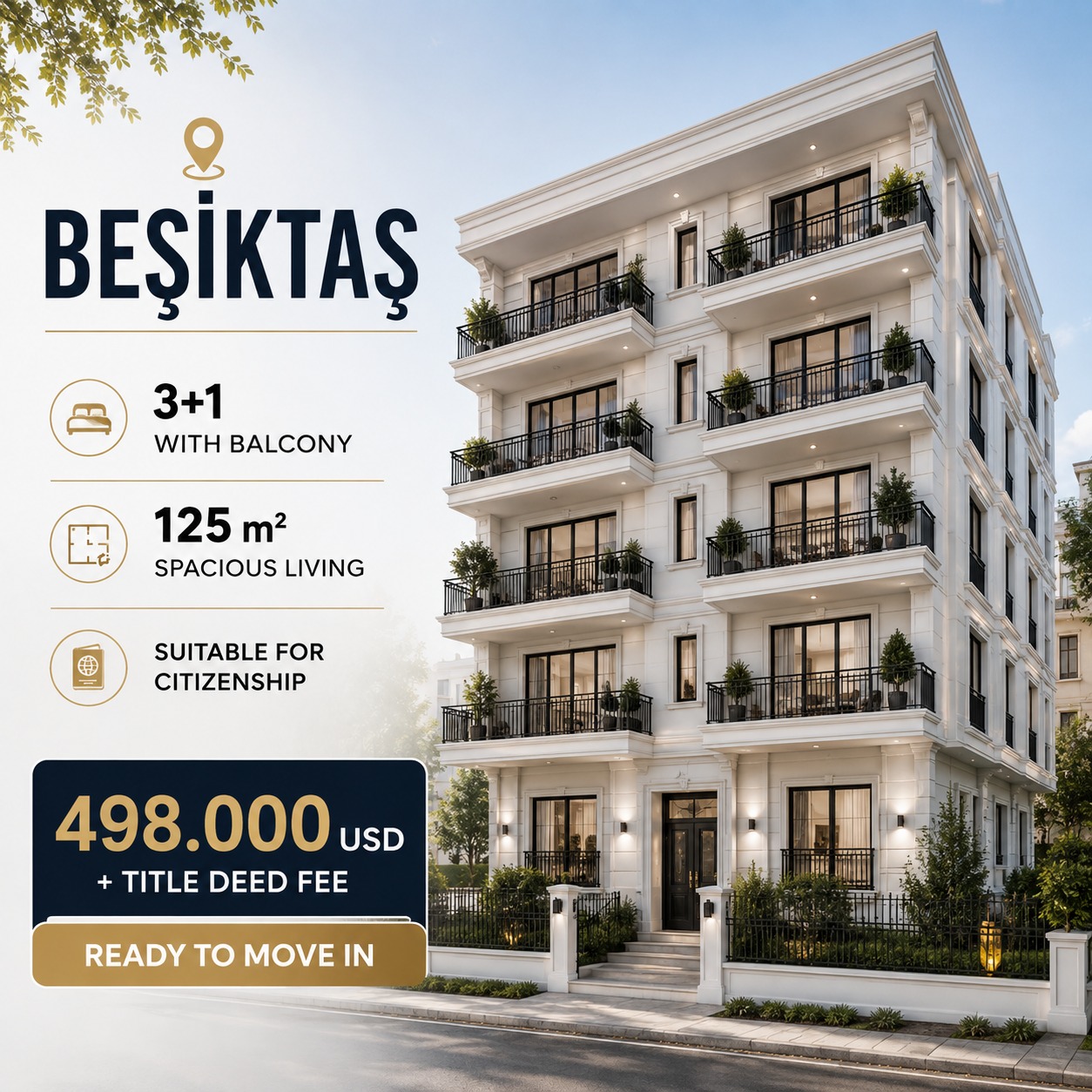 Ready to move 3+1 residence in Beşiktaş